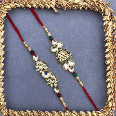 Kundan jewellery style Rakhi combo for bhaiya and bhabhi