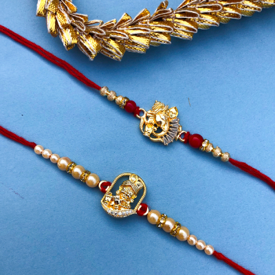 Lord Krishna and Gnesha design two Rakhiz combo for bhaiya