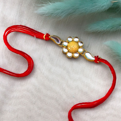 Flower design Kundan fora Rakhi for bhaiya, bhabhi