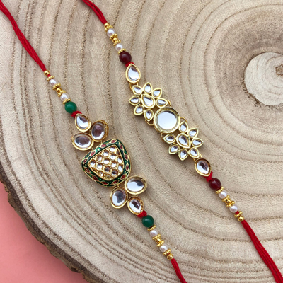 Cristal kundan flower design Rakhi set of 2