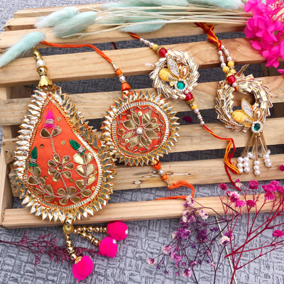traditional gota Patti bhaiya bhabhi Rakhi combo of 2 pair