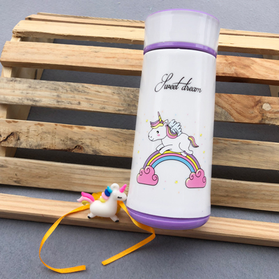 kids favorite unicorn Rakhi with unicorn glass water bottle combo