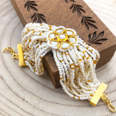 beautiful beads kundan bracelet Rakhi for sister and bhabhi