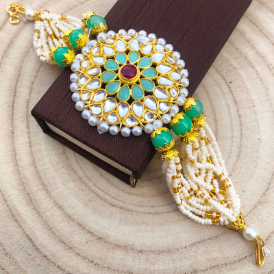 precious beads kundan flower bracelet Rakhi for bhabhi, sister