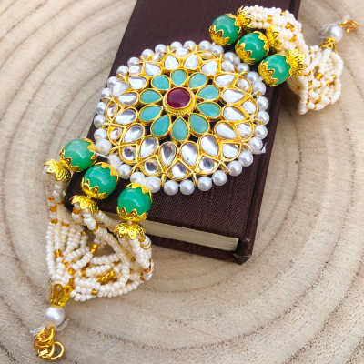 precious beads kundan flower bracelet Rakhi for bhabhi, sister