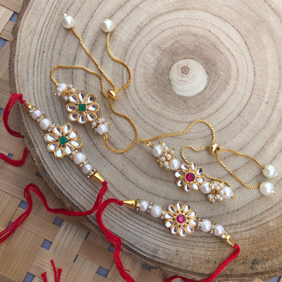 authentic pearl kundan Bhaiya bhabhi Rakhi combo set of 2 pair