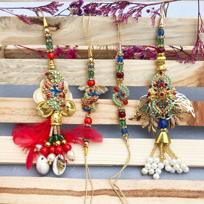 Colorful beeds lumba and thread bhaiya bhabhi Rakhi combo ( set of 2)