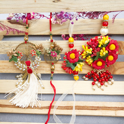 Floral design bhaiya bhabhi Rakhi set of 2 pair