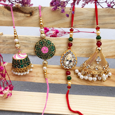 Jewellery design pacchikari Rakhi for bhaiya and bhabhi set of 2 pair