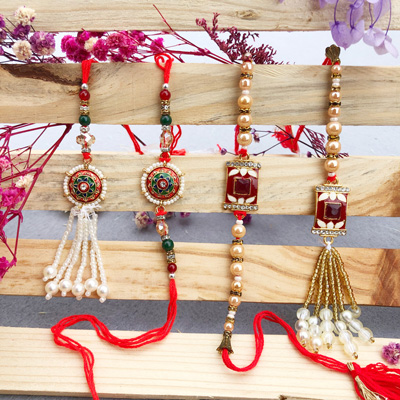 Beads and pearl design couple Rakhi set of 2