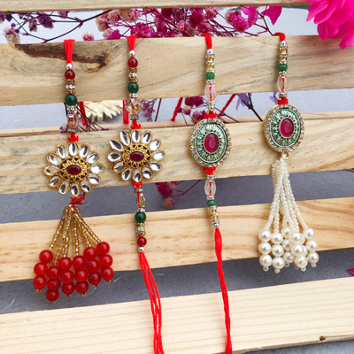 Kundan stone bhaiya bhabhi Rakhi set of 2 pair