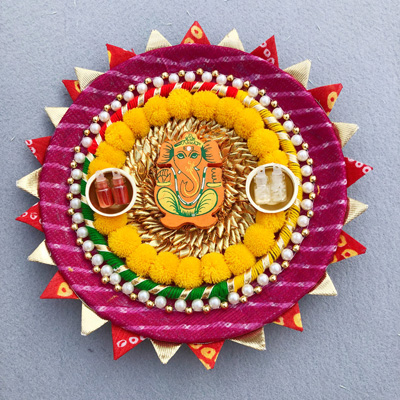 lehariya design puja thali for Rakshabandhan