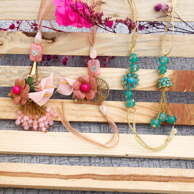 Flower design and pacchikari couple Rakhi set of 2 pair