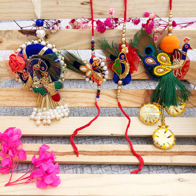 Traditional peacock design bhaiya bhabhi Rakhi combo of 2 set