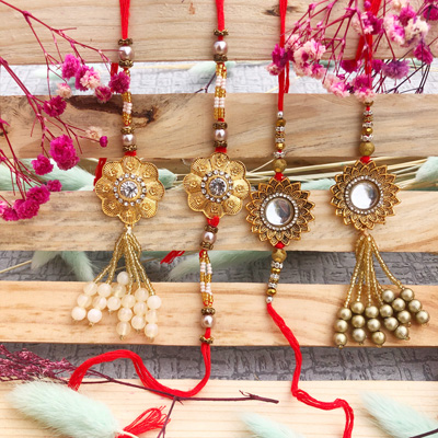 jewellery design flower Rakhi combo for bhaiya and bhabhi set of 2 pair
