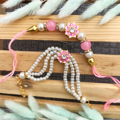 beautiful pink beads and pearl bracelet and Rakhi combo