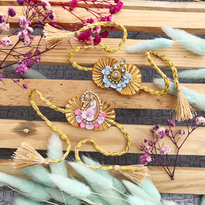 Gota Patti design Rakhi combo for bhaiya