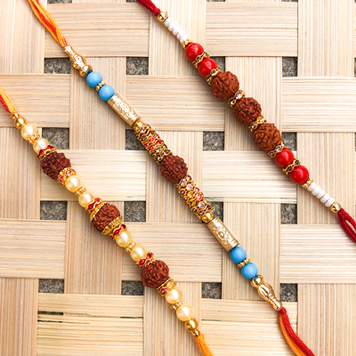 Traditional touch pearl, beads design Rakhi set of 3  for brother