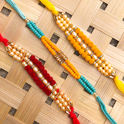 Rakhi Set of 3 - Simple Traditional Rakhi  Pearl Rakhi For Brother