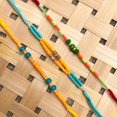 Rakhi Set of 3 - Simple Traditional colorful Rakhi  For Brother