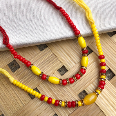 Traditional yellow pearl Rakhi with beads Rakhi Set of 2 for brother