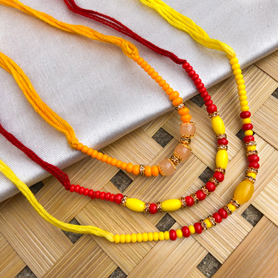 Beautiful Set Of 3 colorful pearl, beads Rakhis For Brother
