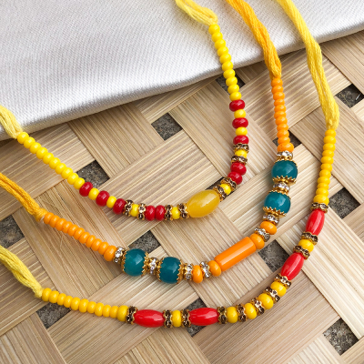 Precious colorful pearl, beads bhaiya Rakhi set of 3