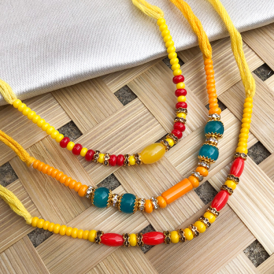 Precious colorful pearl, beads bhaiya Rakhi set of 3