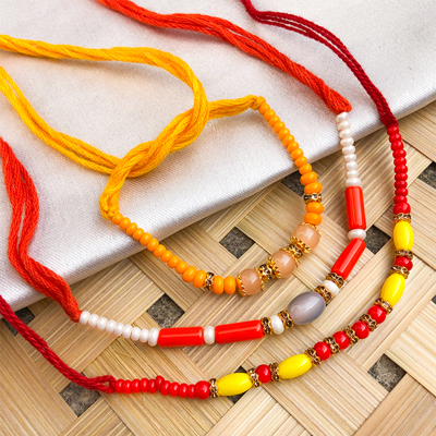 Rakhi special Yellow, orange pearl, beads bhaiya bhabhi Rakhi