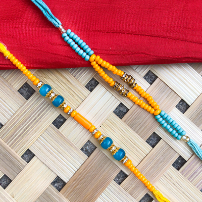 Rakhi Set of 2 - Simple Traditional colorful pearl Rakhi For Brother
