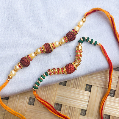 Rakhi Set of 2 - Precious beads bhaiya Rakhi On Rakshabandhan