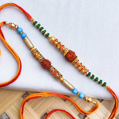 Rakhi Set of 2 - Traditional touch pearl, beads design Rakhi set for brother