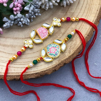 Authentic flower design Kundan Rakhi combo for brother