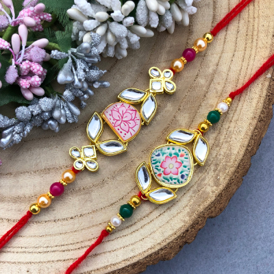 Authentic flower design Kundan Rakhi combo for brother