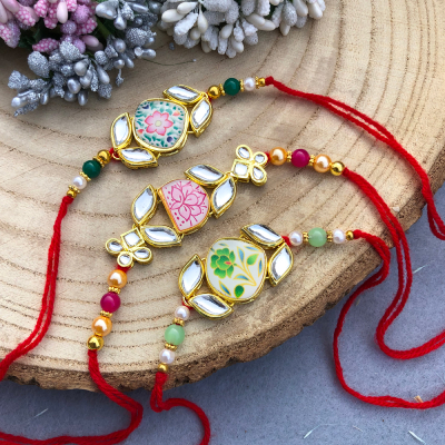 beautiful combo of 3 Kundan Rakhi for brothers