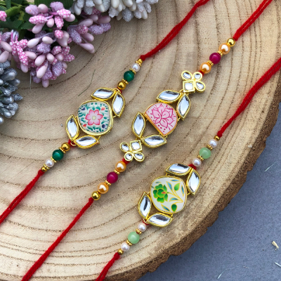 beautiful combo of 3 Kundan Rakhi for brothers