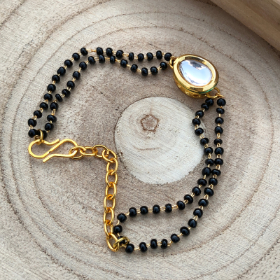 black beads mangalsutra design bracelet Rakhi for bhabhi