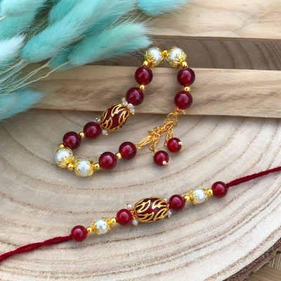 authentic red pearl bracelet and Dora Rakhi combo