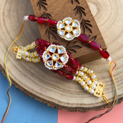 beautiful red stone chain bracelet and Dora Rakhi combo