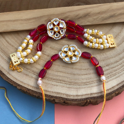 beautiful red stone chain bracelet and Dora Rakhi combo