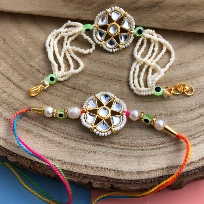 meenakari pearl chain bracelet and Dora Rakhi combo
