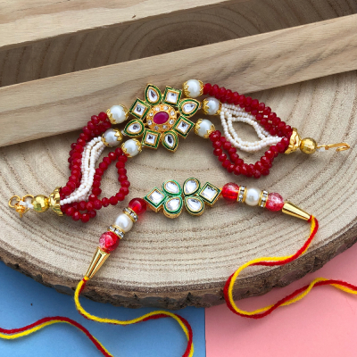 designer jewelry style Kundan Bracelet and Dora Rakhi combo