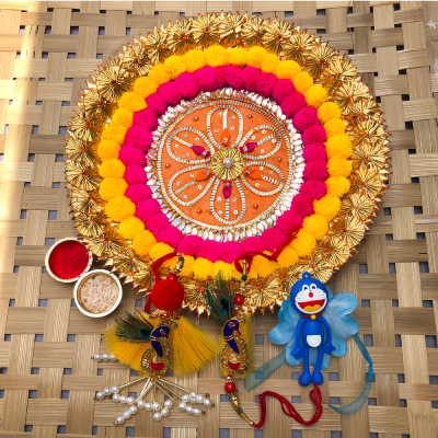 traditional puja thali and family Rakhi combo