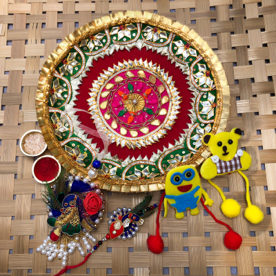 peacock design and teddy design Rakhi with puja thali combo