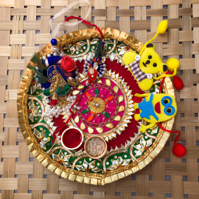 peacock design and teddy design Rakhi with puja thali combo