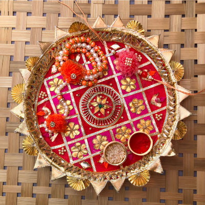 gota patti design pujathali with bhaiya bhabhi Rakhi combo