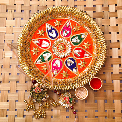 authentic puja thali and lumba and Dora Rakhi combo