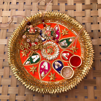 authentic puja thali and lumba and Dora Rakhi combo