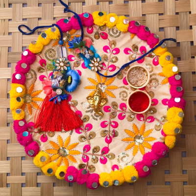 beautiful puja thali and radha krishna bhaiya bhabhi Rakhi combo