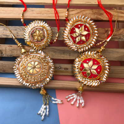 beautiful gota patti design bhaiya bhabhi Rakhi pair of 2